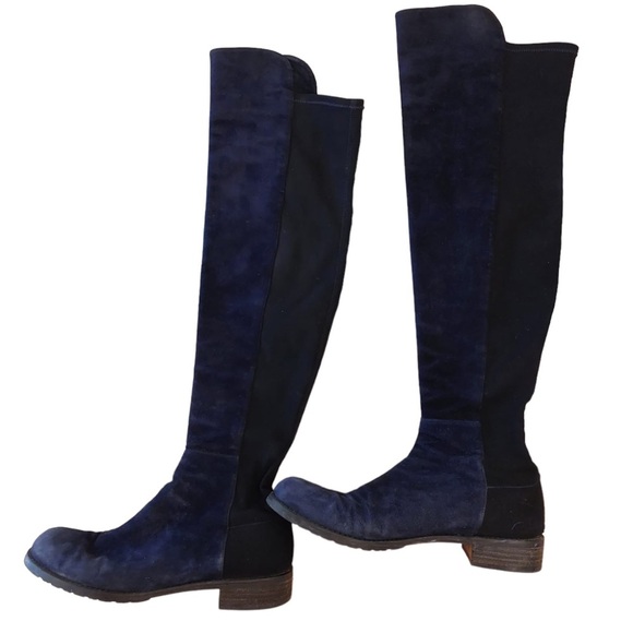 𝅺Stuart Weitzman Suede Riding Boots Navy/Black - Picture 1 of 7